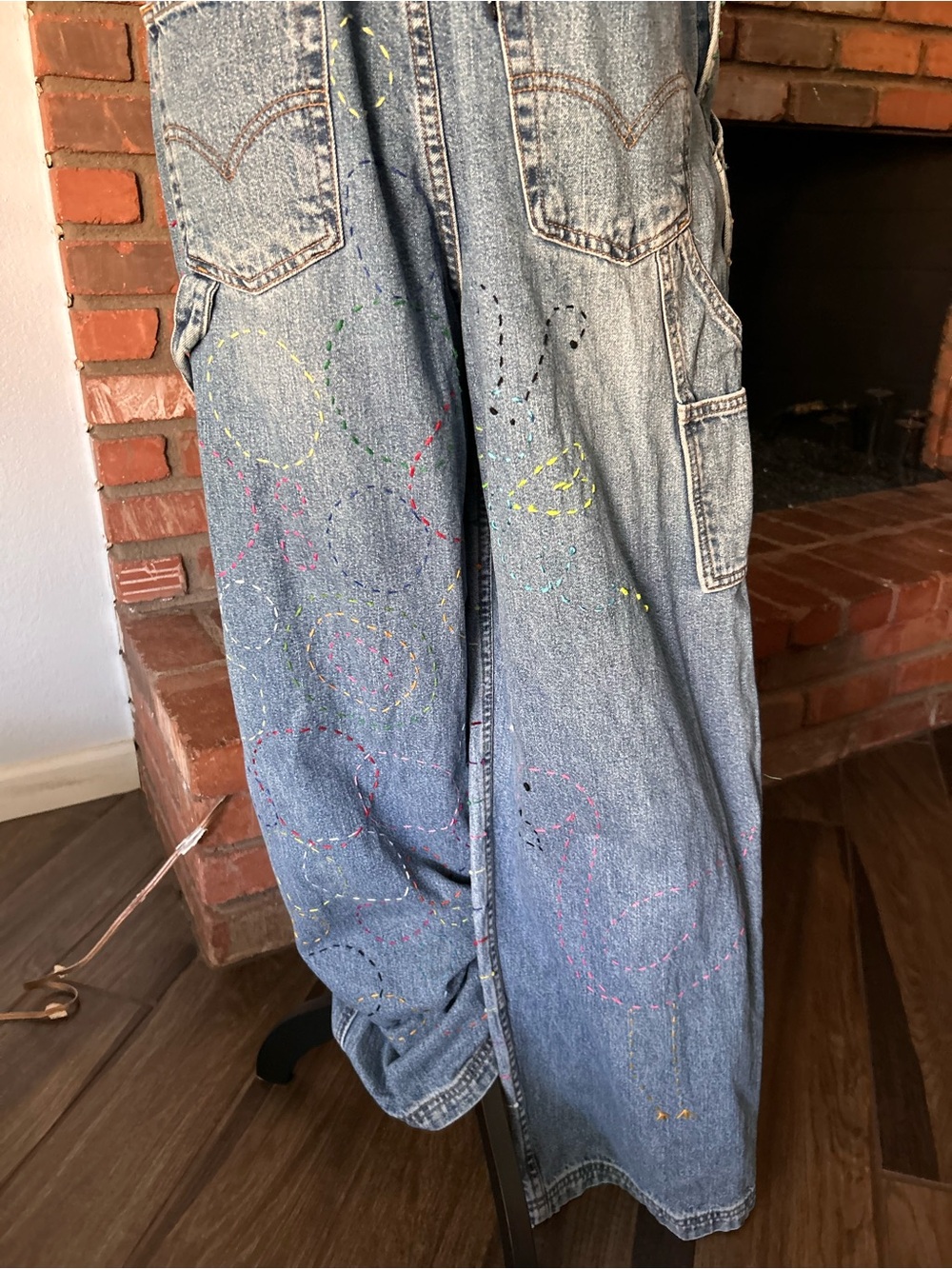 Vintage Levi’s Embroidered Denim Jean Overalls Sz L - Picture 14 of 16